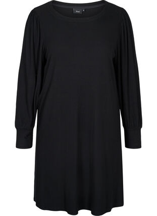 Enfärgad klänning med ballongärmar, Black, Packshot image number 0