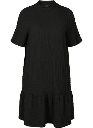Kortärmad klänning med struktur och a-form, Black, Packshot image number 0