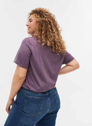 Melerad t-shirt med tryck och korta ärmar, Vintage Violet Mel., Model image number 1