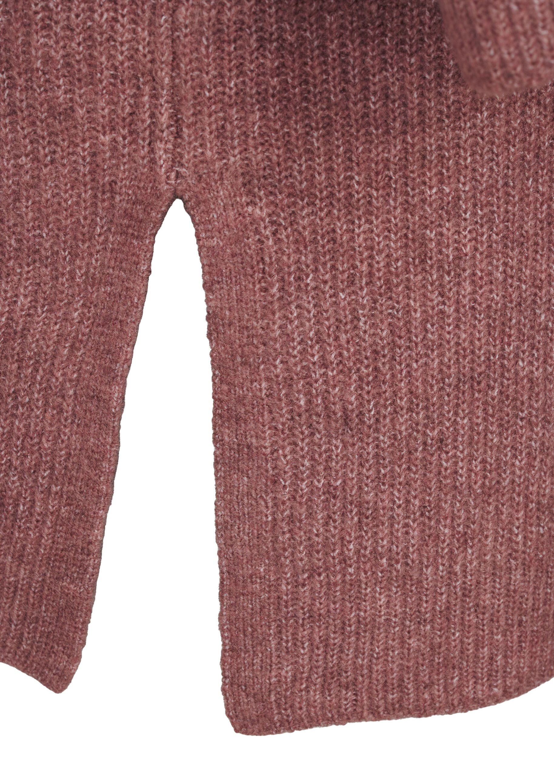 Zizzi FLASH - Ribbstickad cardigan med slitsar, Rose Brown Melange, Packshot image number 3