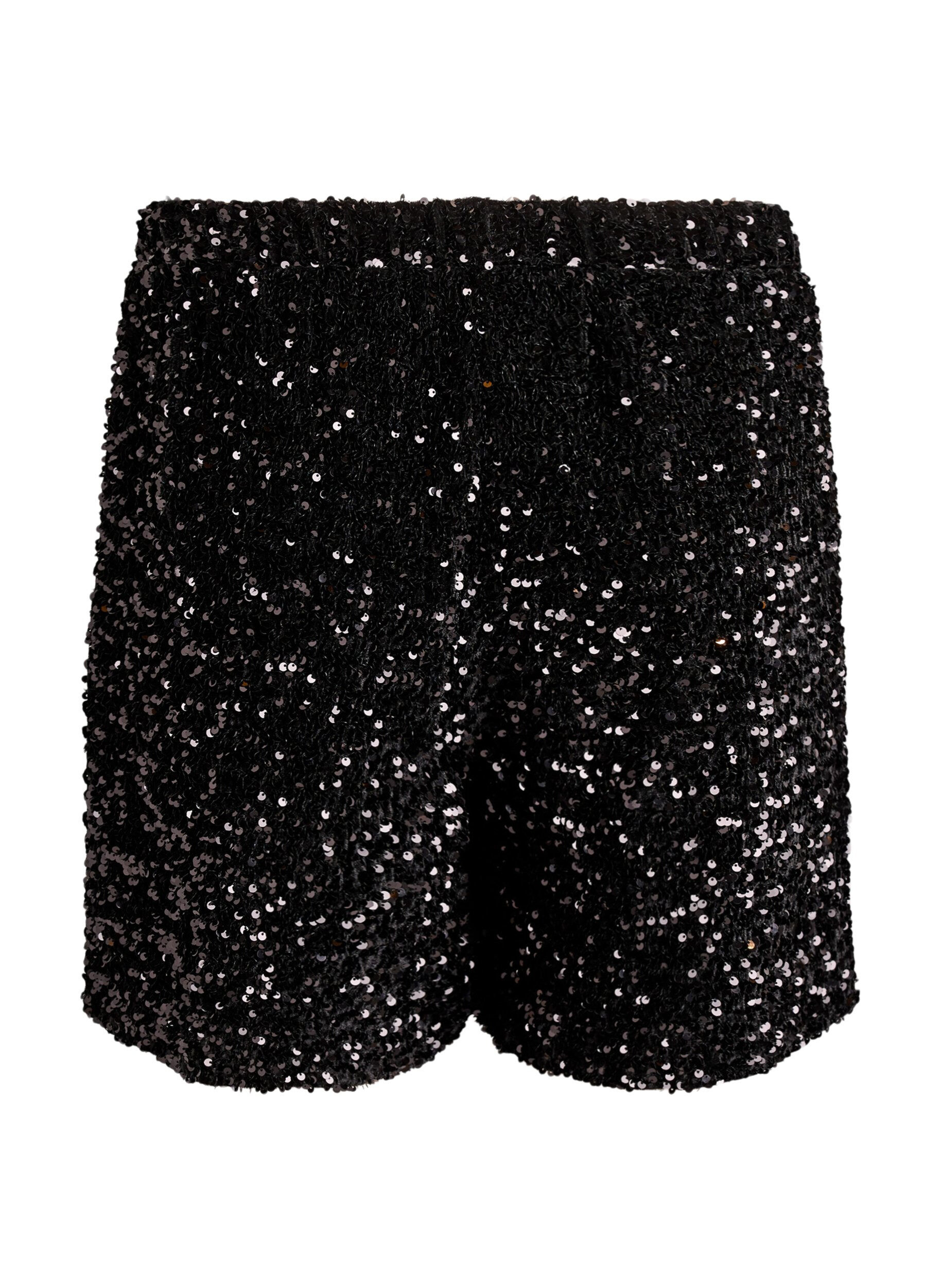 Zizzi Paljettshorts med h&ouml;g midja, Svart, Packshot image number 1
