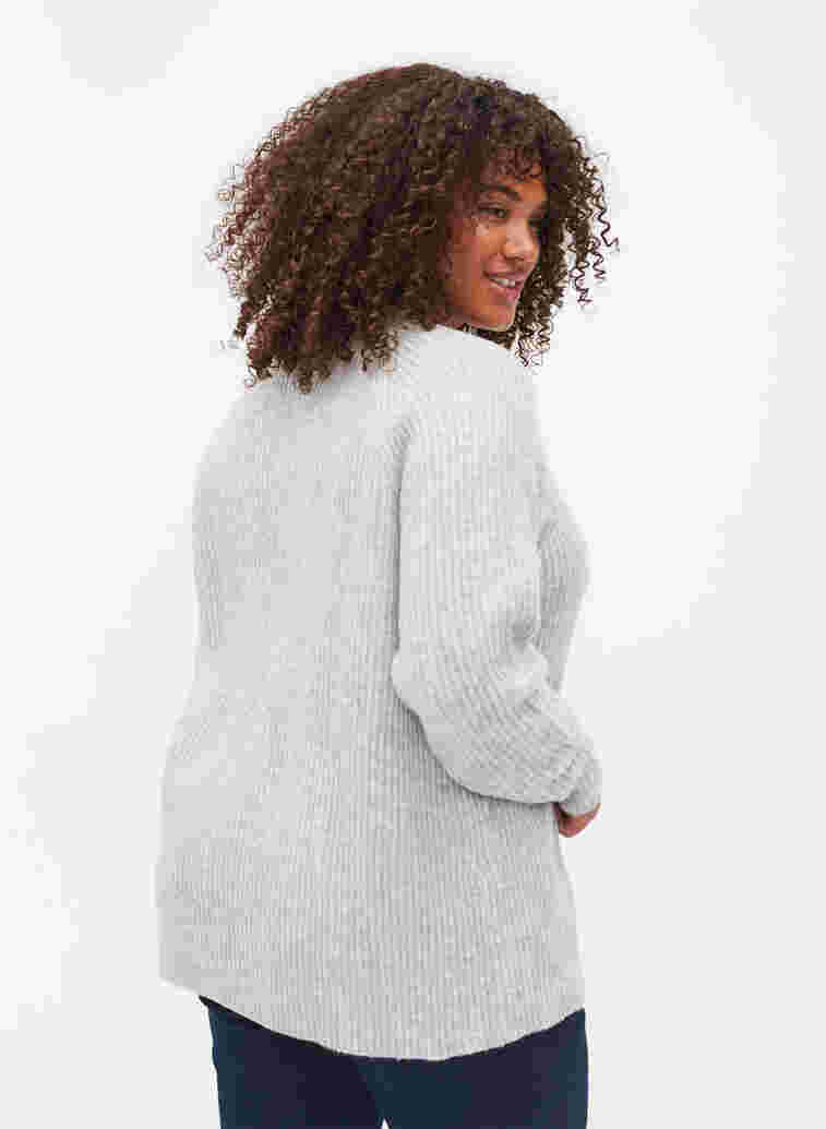 Melerad stickad tröja med pärlknappar, Light Grey Melange, Model image number 1