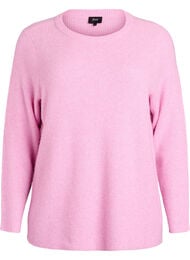 Melerad stickad blus med rund hals, Rosa