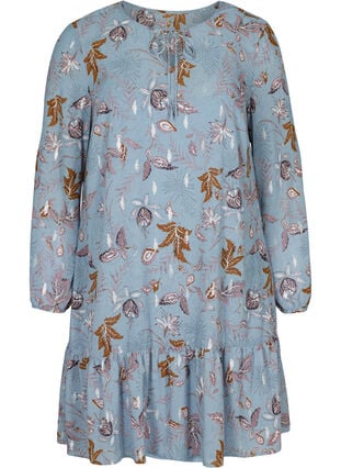 Långärmad klänning med blommönster, Light Blue AOP, Packshot image number 0
