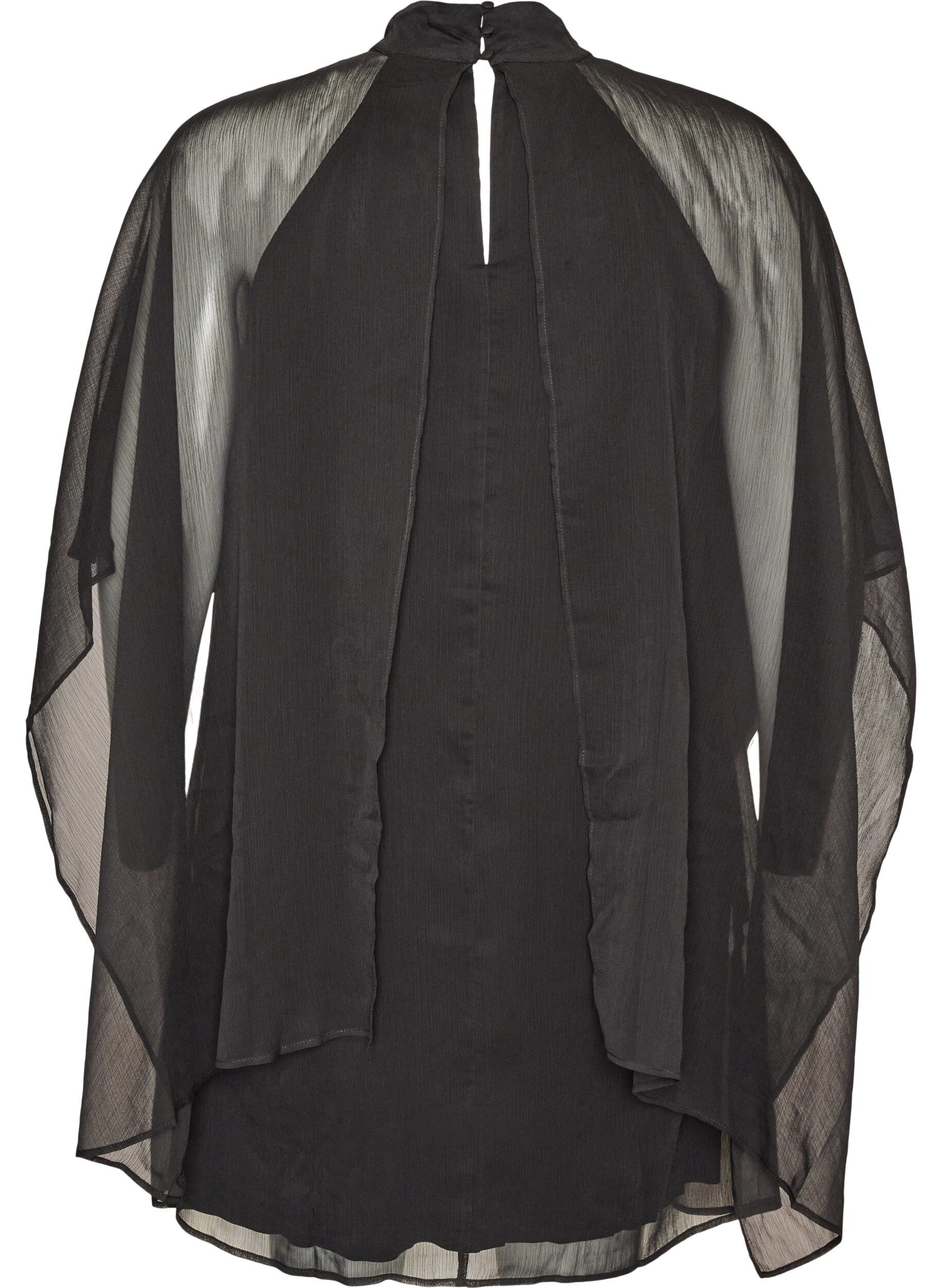 ZizziKn&auml;l&aring;ng kl&auml;nning i chiffong med skir cape, Svart, Packshot image number 1