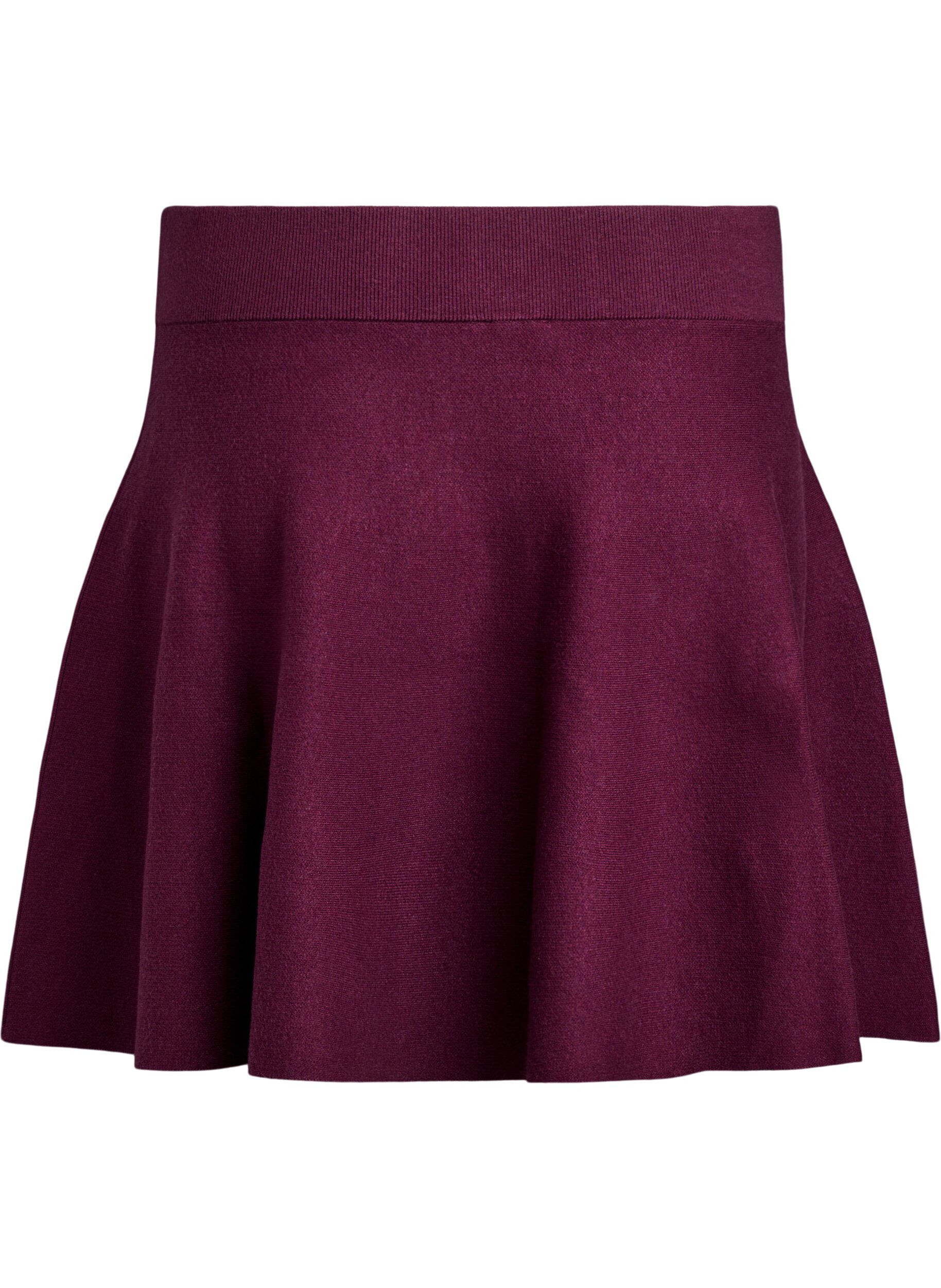 ZizziKort a-linjeformad kjol i stickat, M&ouml;rk Bordeaux, Packshot image number 1
