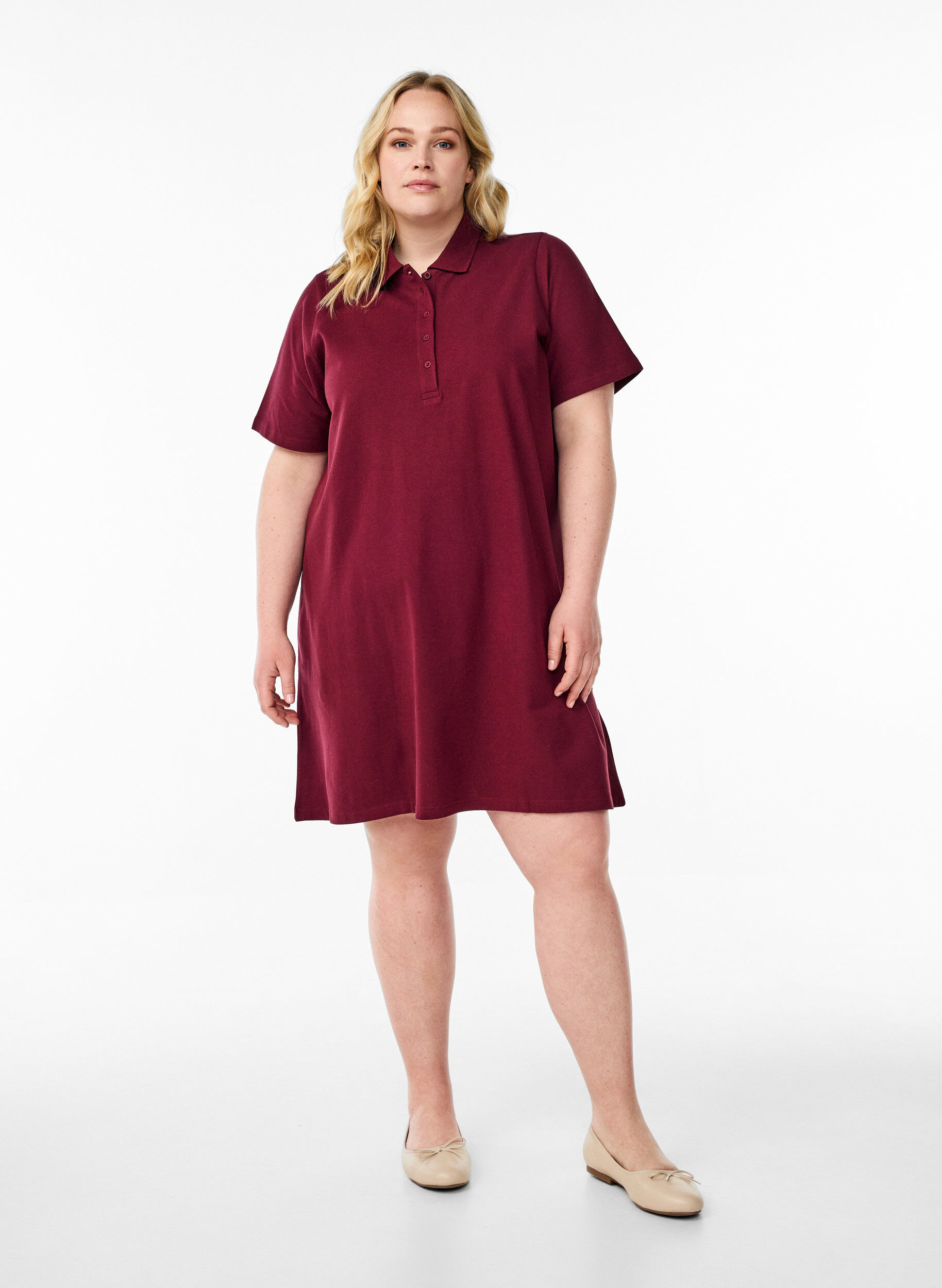 Zizzi Kort A-linjeformad polokl&auml;nning, M&ouml;rk Bordeaux, Model image number 1
