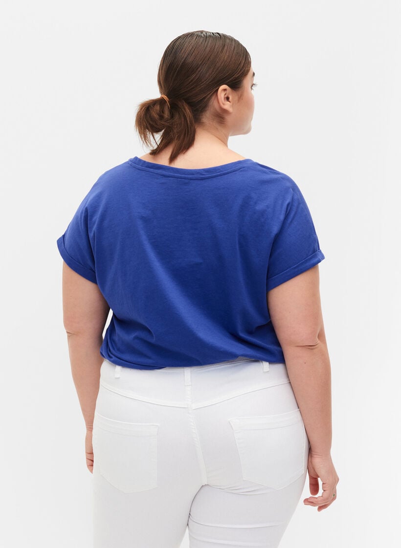 Kort&auml;rmad t-shirt i bomullsmix, Bl&aring;, Model image number 2