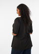 Blus med knappdetalj och korta puff&auml;rmar, Svart, Model image number 2