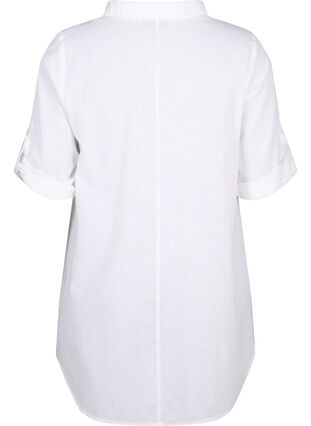 Kortärmad tunika i bomullsblandning med linne, Bright White, Packshot image number 1