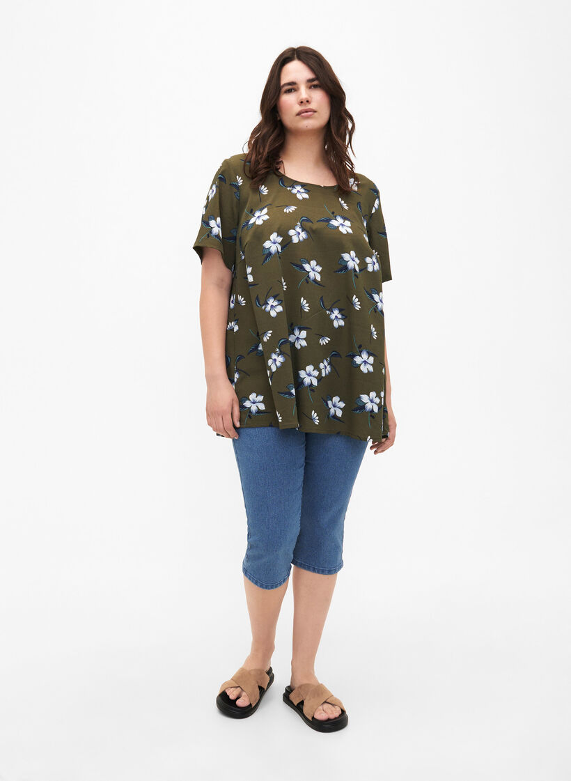 FLASH - Slim fit capribyxor i jeans med hög midja , Blå, Model image number 0