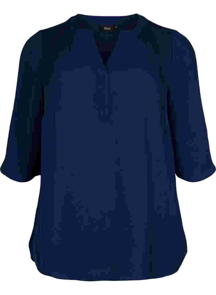 Blus med 3/4-ärmar och v-hals, Navy Blazer, Packshot image number 0