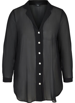 Långärmad tunika med knappar, Black, Packshot image number 0