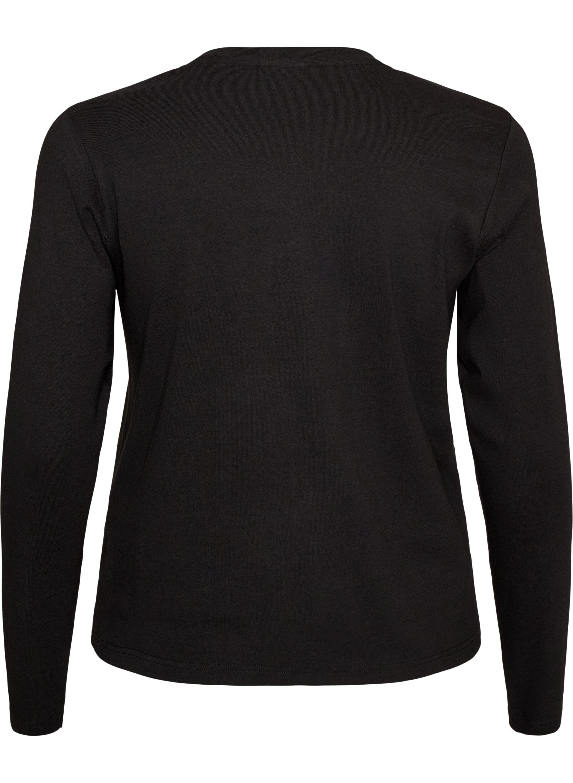 ZizziL&aring;ng&auml;rmad bas-T-shirt med rund hals, Svart, Packshot image number 1