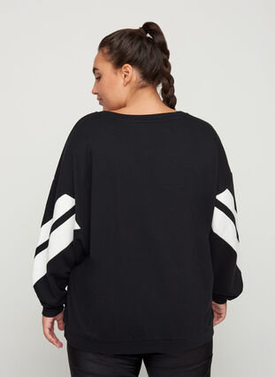 Sweatshirt med printdetaljer på ärmarna, Black, Model image number 1