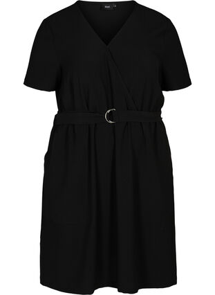 Kortärmad klänning med v-ringning, Black, Packshot image number 0
