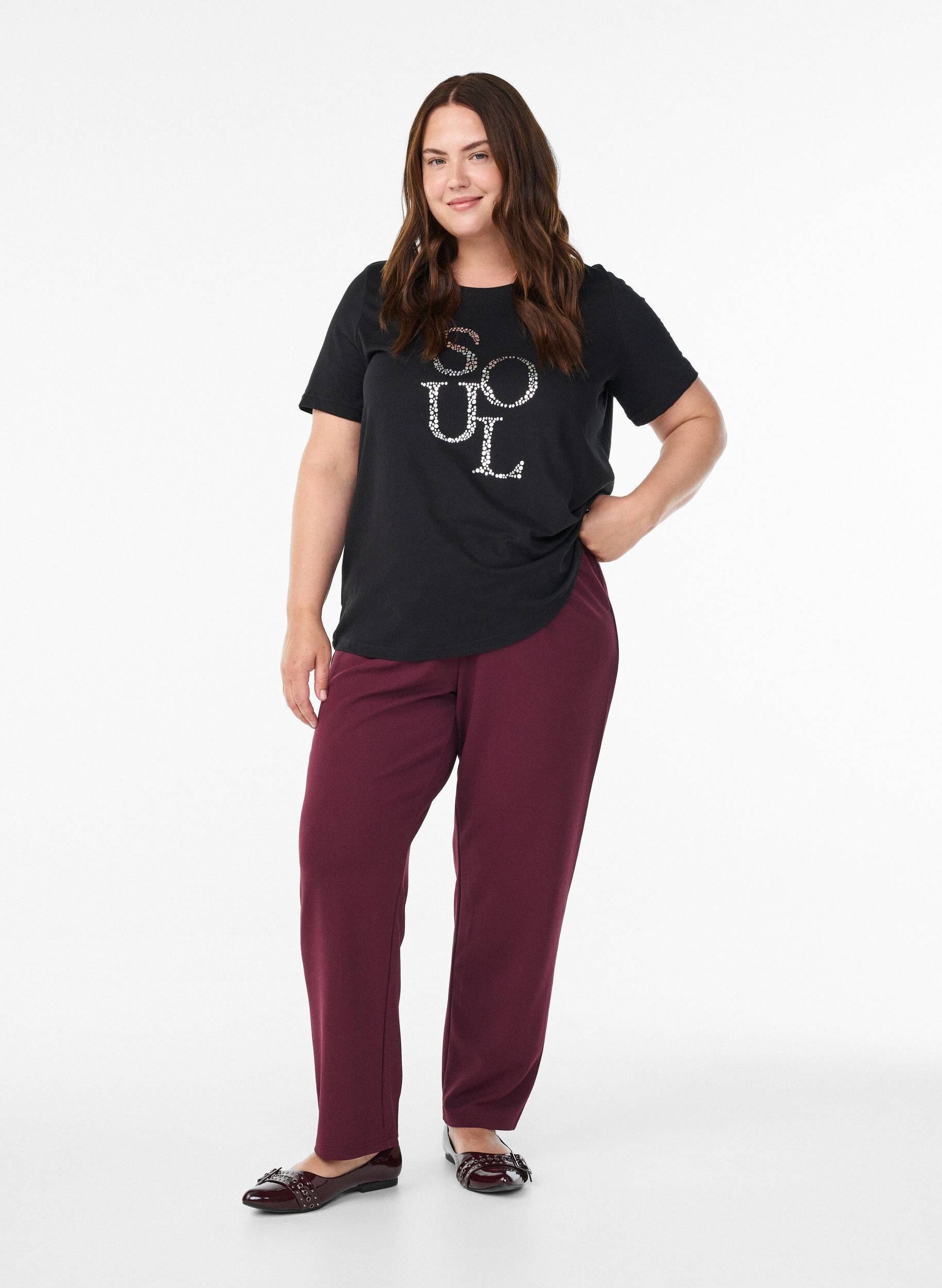 Zizzi T-shirt med tryck, Svart, Model image number 1