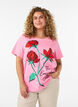 T-shirt i bomull med tryck framtill, Rosa, Model image number 0