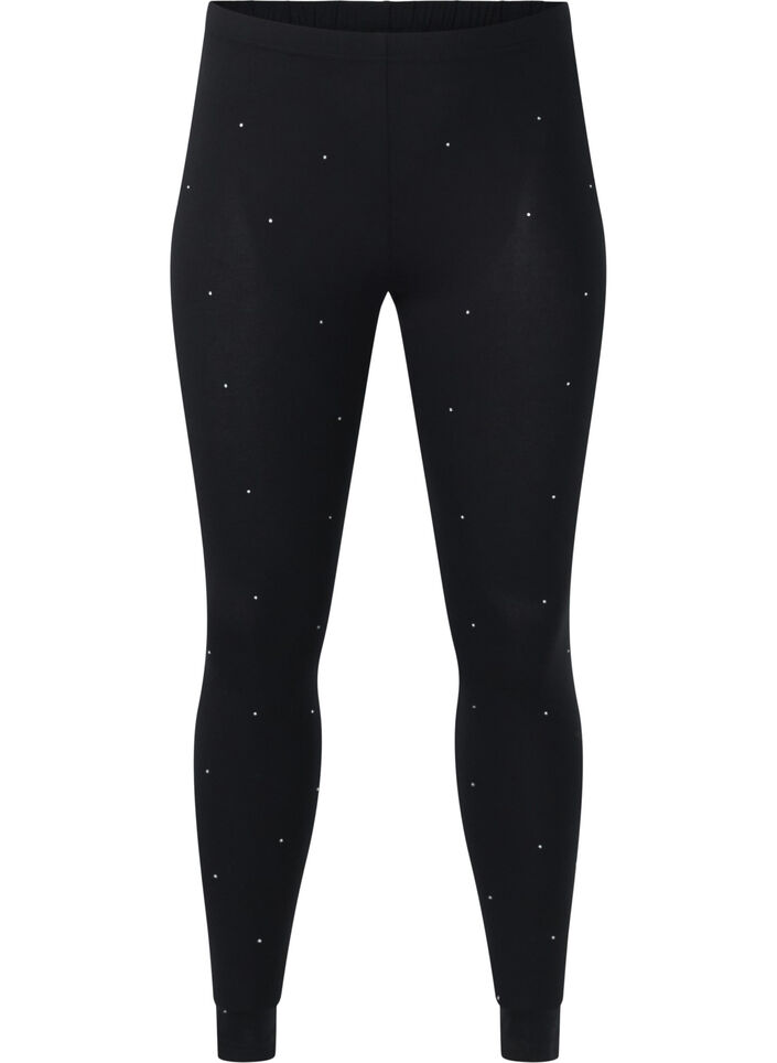 Viskosleggings med strass, Black, Packshot image number 0