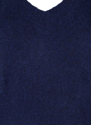 Melerad stickad tröja i ull med v-ringning, Dark Blue Mel., Packshot image number 2