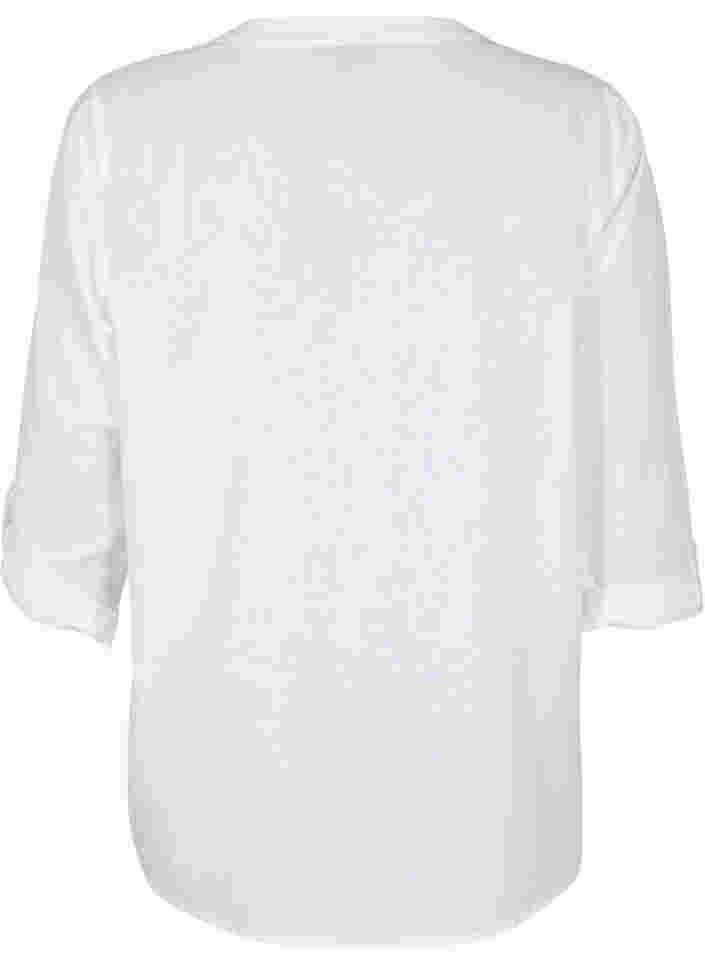 Bomullsblus med spetsdetaljer, Bright White, Packshot image number 1