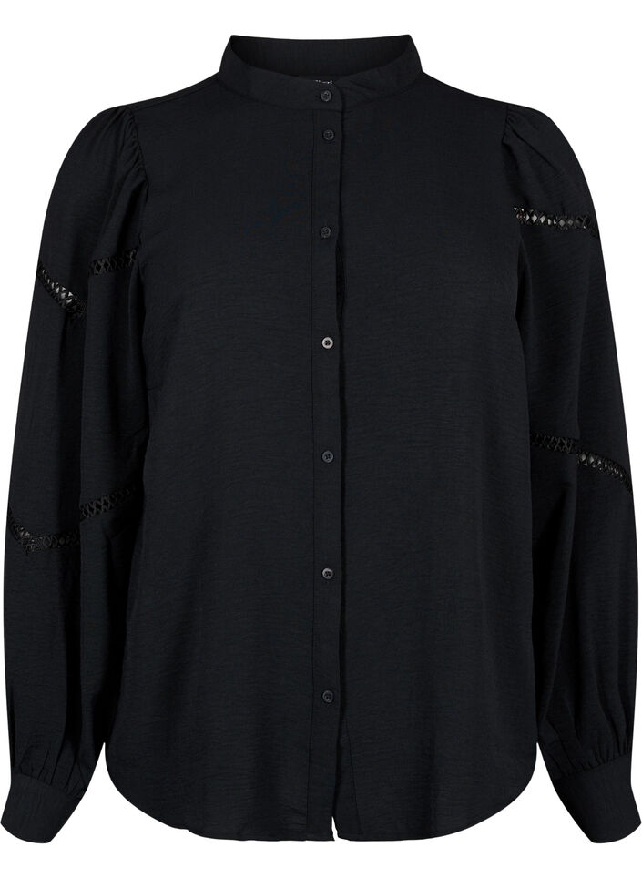 Blus med virkade detaljer, Black, Packshot image number 0