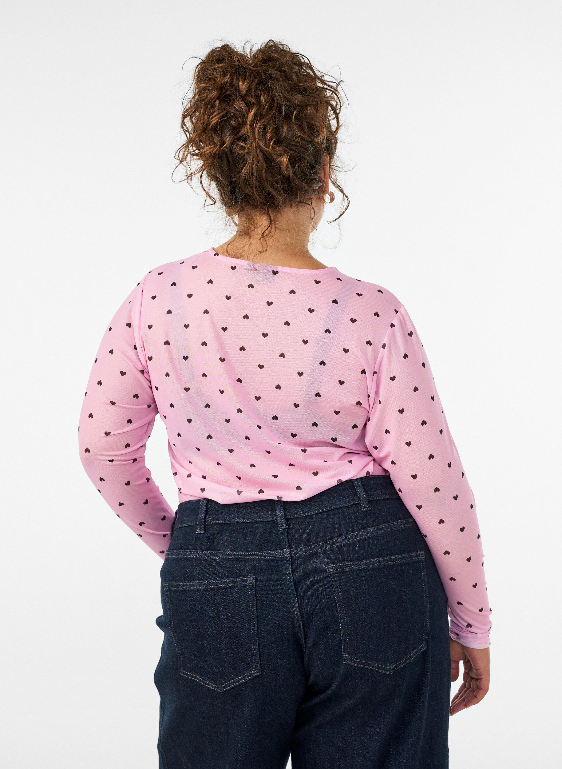 ZizziBlus i mesh med tryck, Rosa, Model image number 2