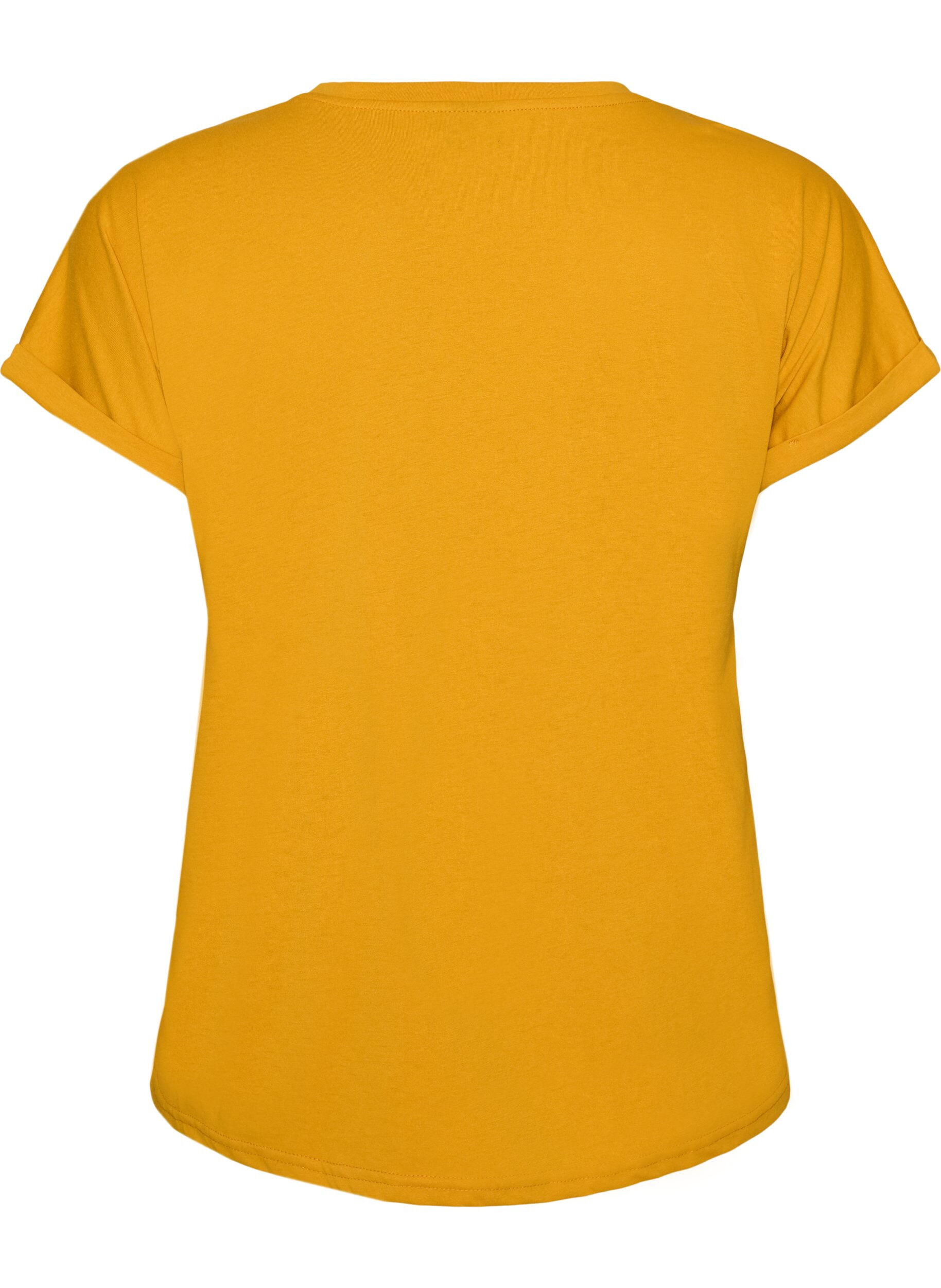ZizziKort&auml;rmad t-shirt i bomullsmix, Gul, Packshot image number 1
