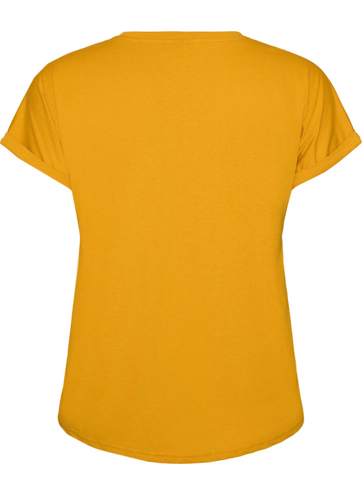 Kort&auml;rmad t-shirt i bomullsmix, Gul, Packshot image number 1