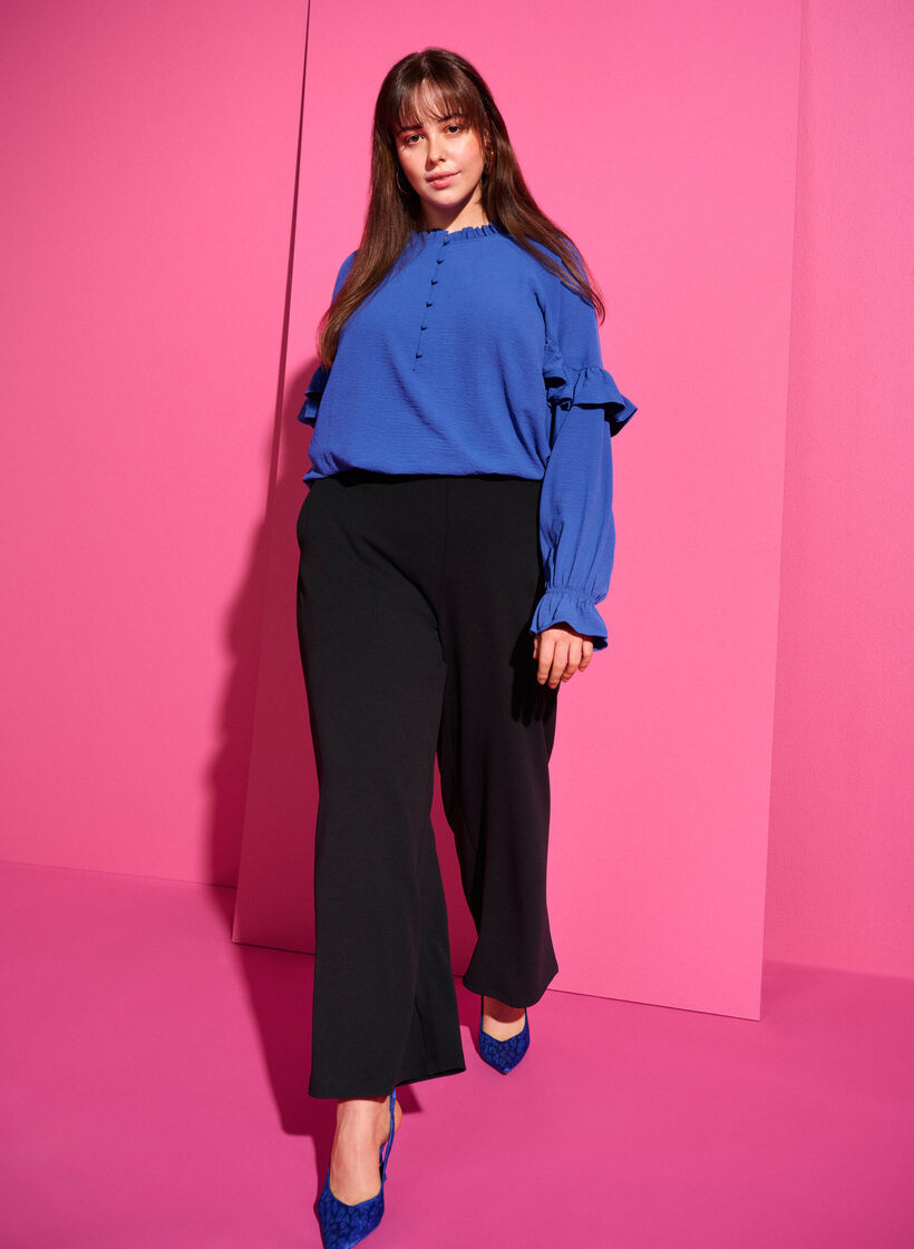 Blus med volanger och knappar, Deep Ultramarine, Image image number 0