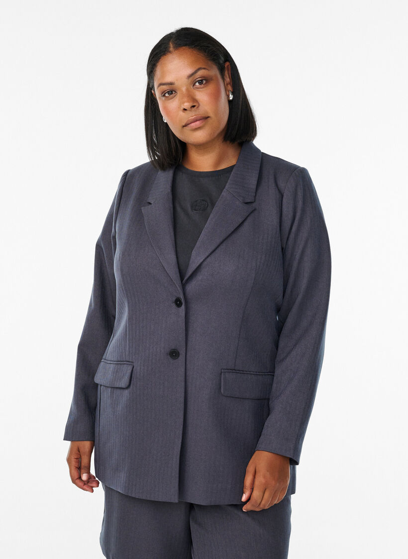 Klassisk blazer med fickor, Grå, Model