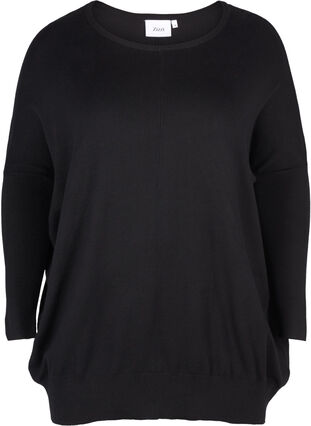 Lös stickad tröja med ribbkanter, Black, Packshot image number 0