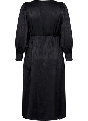 Långärmad viskosklänning med ton-i-ton mönster, Black, Packshot image number 1