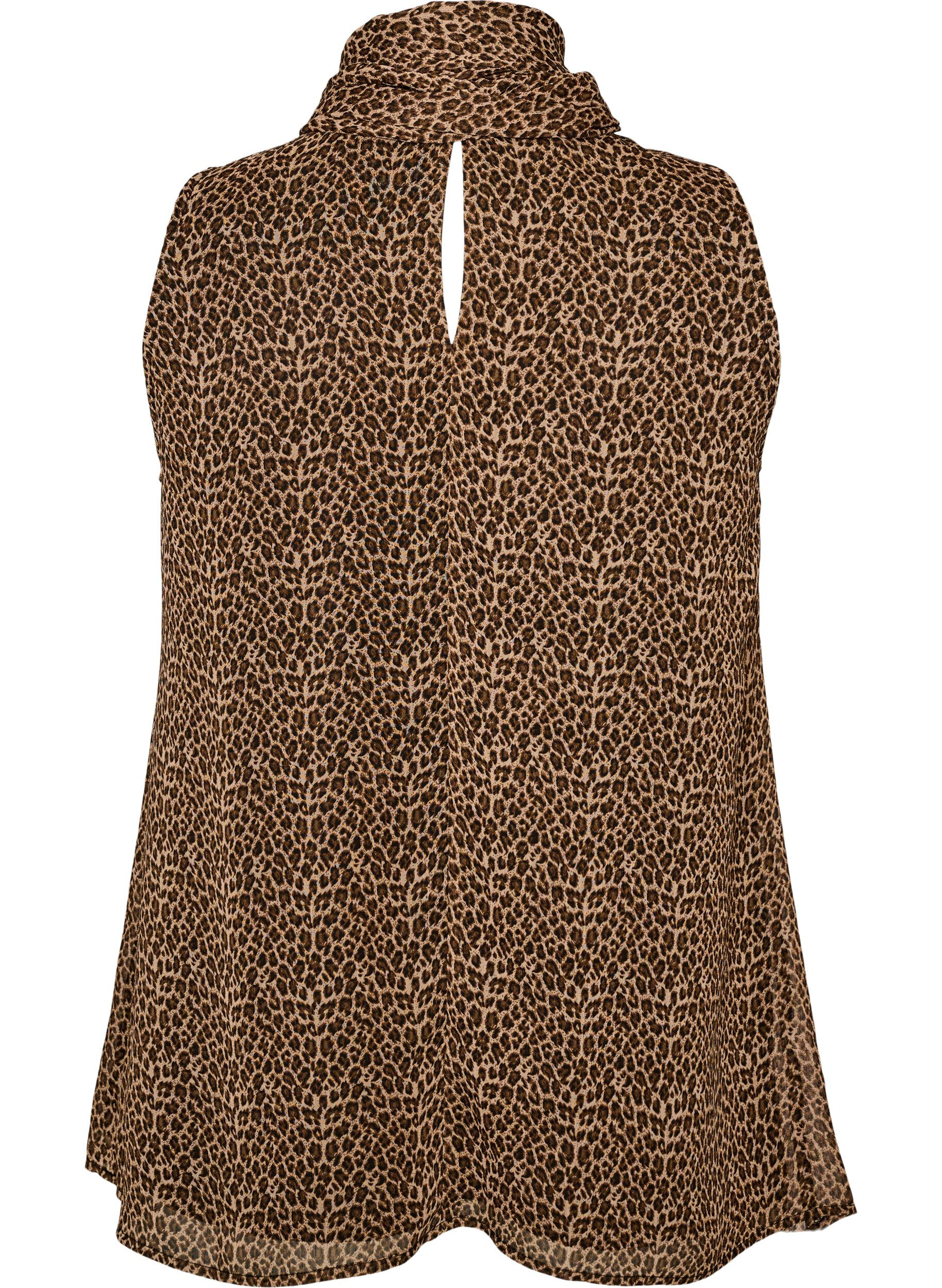 Zizzi&Auml;rml&ouml;s blus med h&ouml;g hals och rosett, Brun, Packshot image number 1