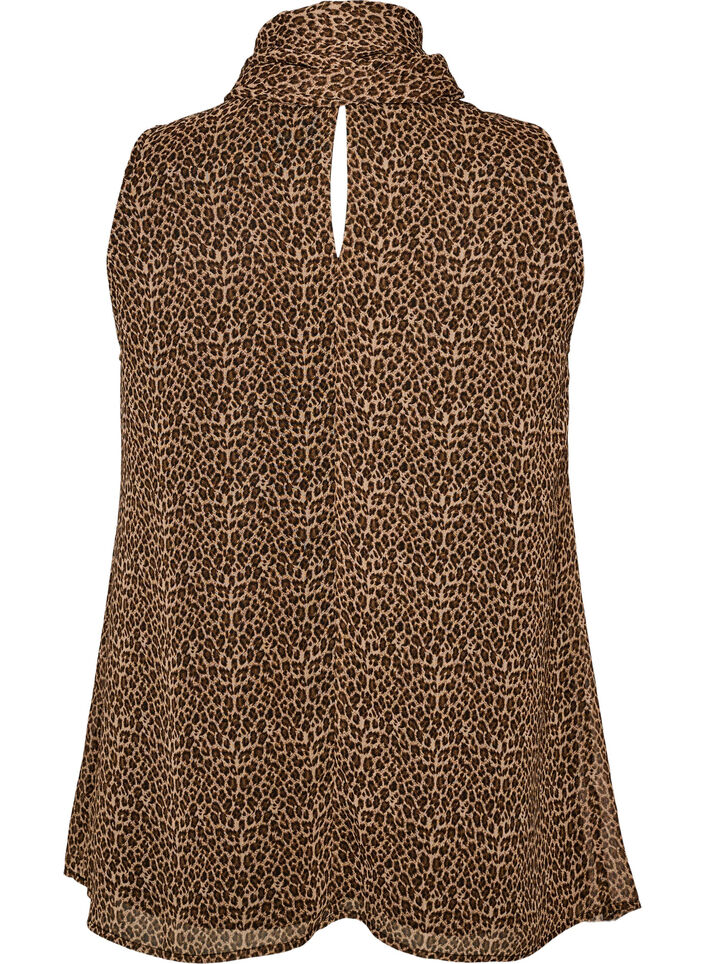 &Auml;rml&ouml;s blus med h&ouml;g hals och rosett, Brun, Packshot image number 1