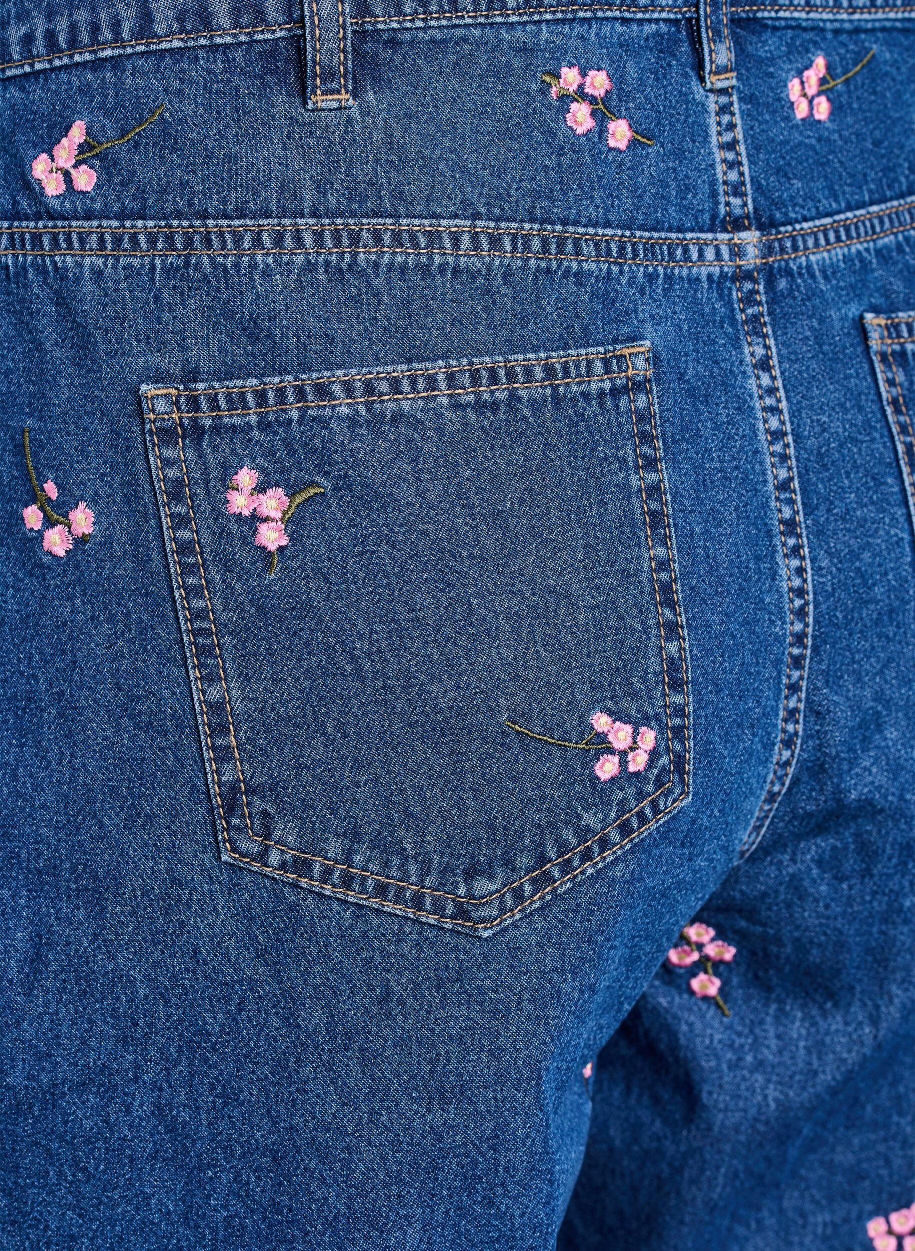 ZizziJeansshorts med broderade blommor, Bl&aring;, Packshot image number 3