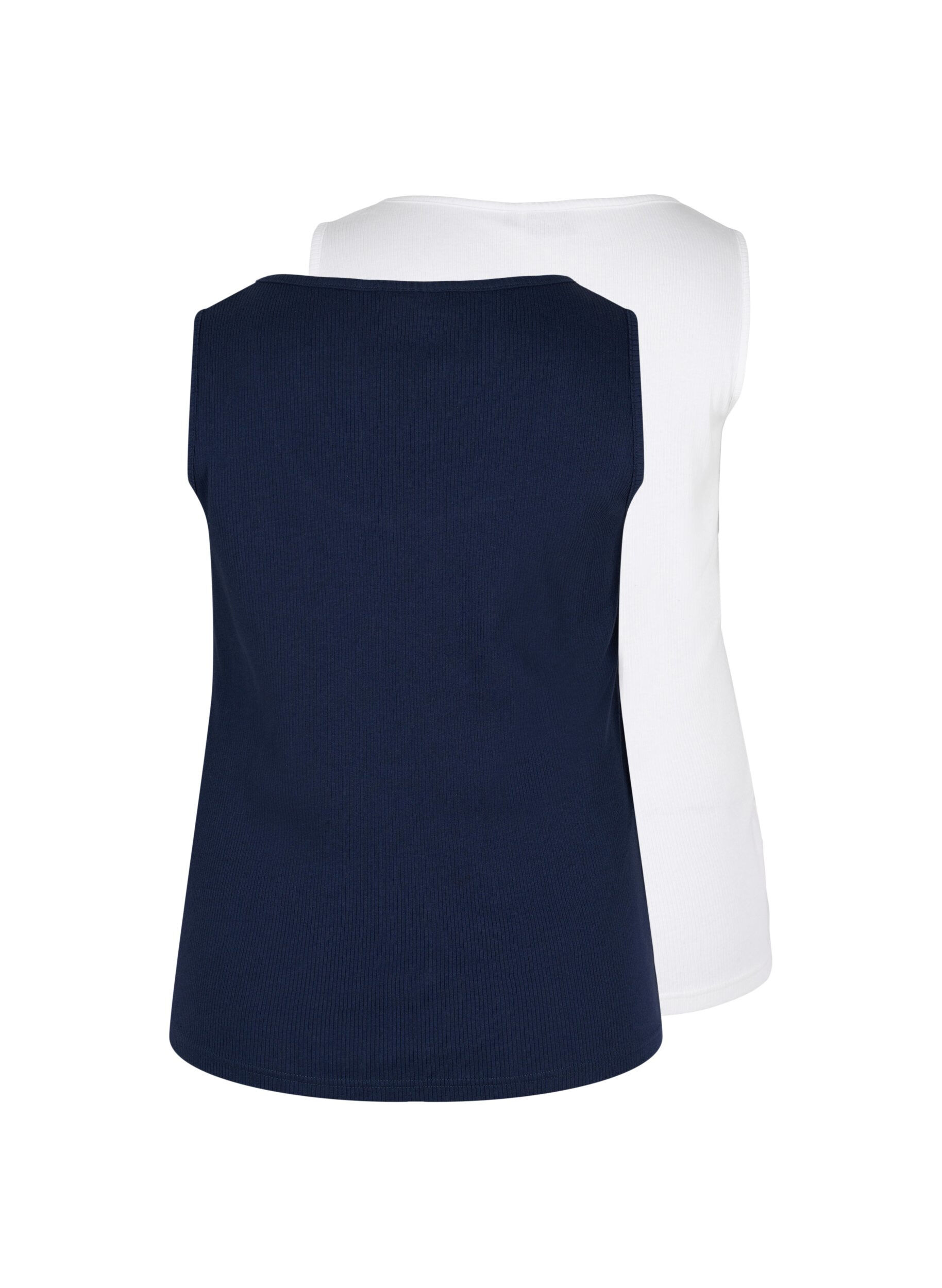Zizzi 2-pack ribbad bas-tanktop , Navy B/B White, Packshot image number 1