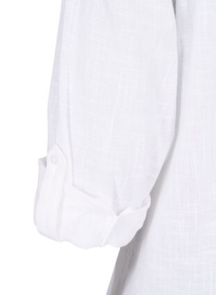 Skjortblus i bomull med v-ringad hals, Bright White, Packshot image number 3