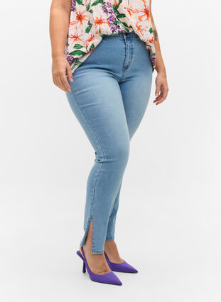 Amy jeans med hög midja  och slits, Light blue, Model image number 3