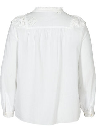 Bomullsskjorta med broderi anglaise, Bright White, Packshot image number 1