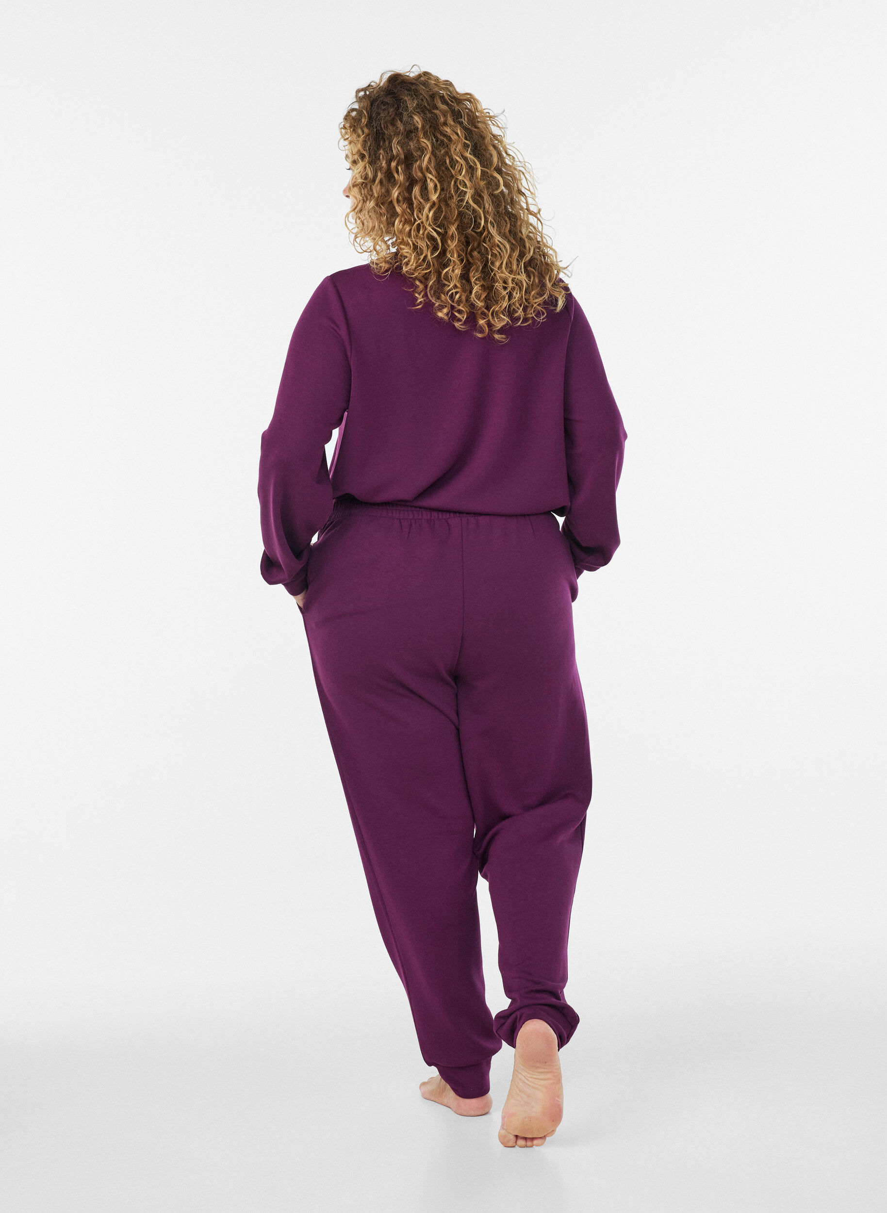 ZizziByxor i jersey med h&ouml;g midja och fickor, Lila, Model image number 1