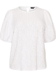 Blus med struktur och korta &auml;rmar, Vit