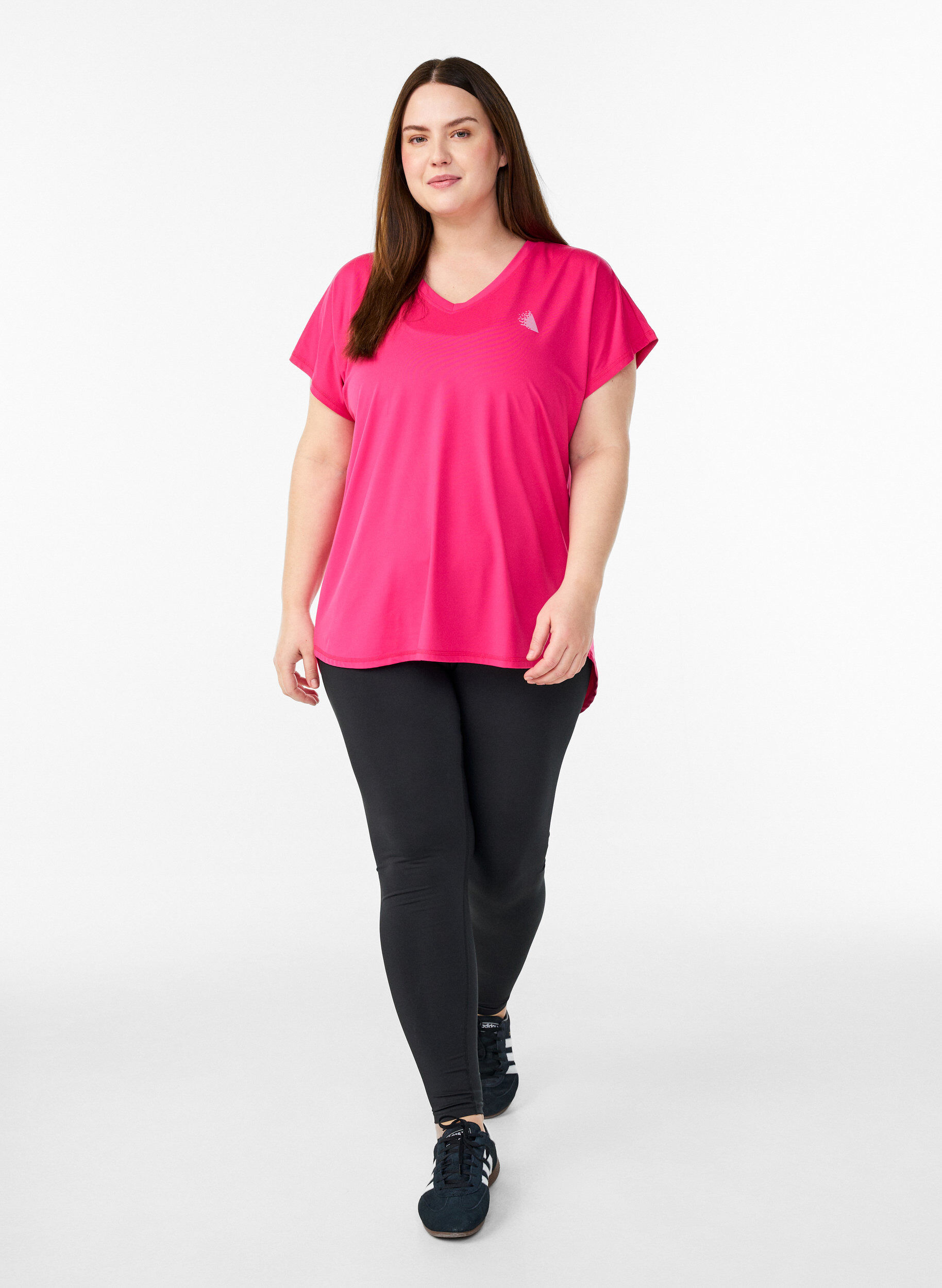 ZizziKort&auml;rmad tr&auml;ningstopp med v-hals, Rosa, Model image number 1