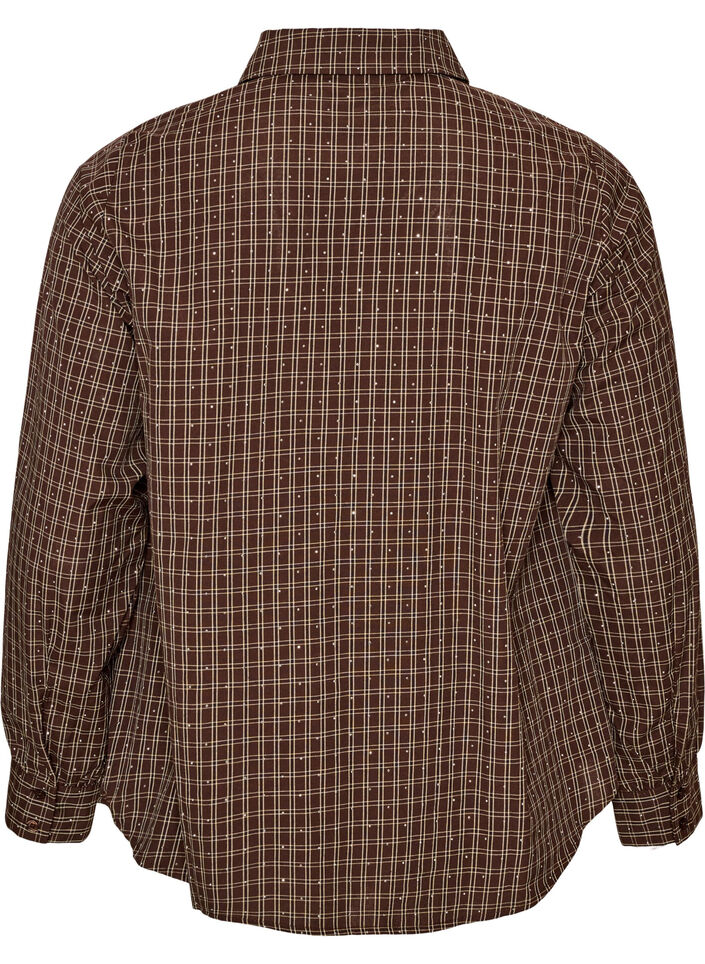 Rutig skjorta med strass, Brun, Packshot image number 1