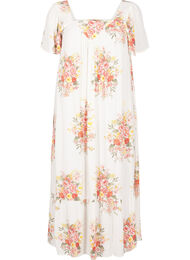 L&aring;ng kl&auml;nning med fyrkantig halsringning och blommotiv, Vanilla