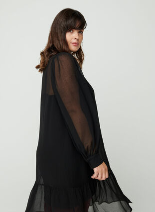 Långärmad klänning med knappstängning, Black, Model image number 1