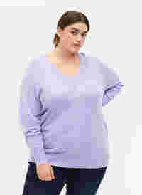 V-ringad stickad tröja med viskos, Lavender, Model