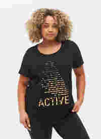  T-shirt till träning med print, Black gold foil logo, Model