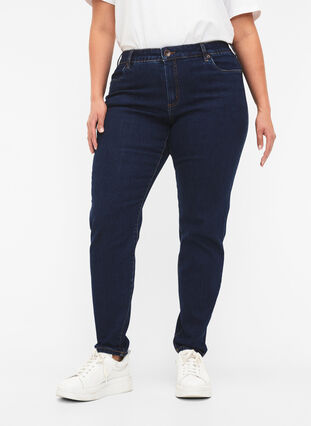 Emily-jeans med smal passform och normal midja, Dark blue, Model image number 2