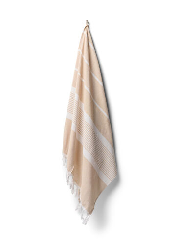 Randig handduk med fransar, Light Beige Melange, Packshot image number 0